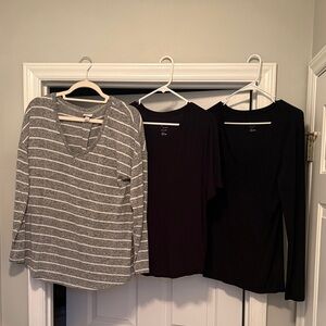 BUNDLE a new day Gray Striped and Black Short & Long Sleeve Tops